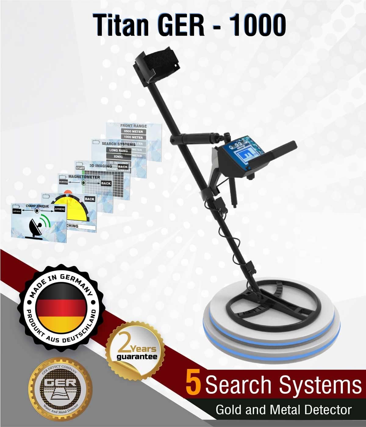 GER Detect Titan 1000 Long Range Metal Detector with 8" and 17" Coils