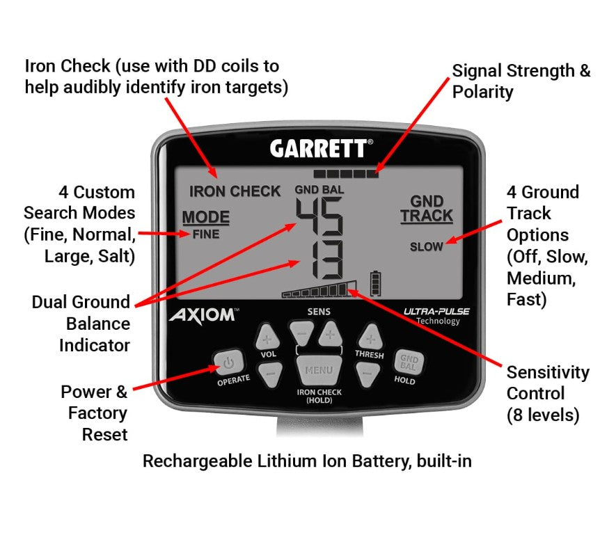 Garrett Axiom Lite Gold Metal Detector / 11x7 Mono Coil