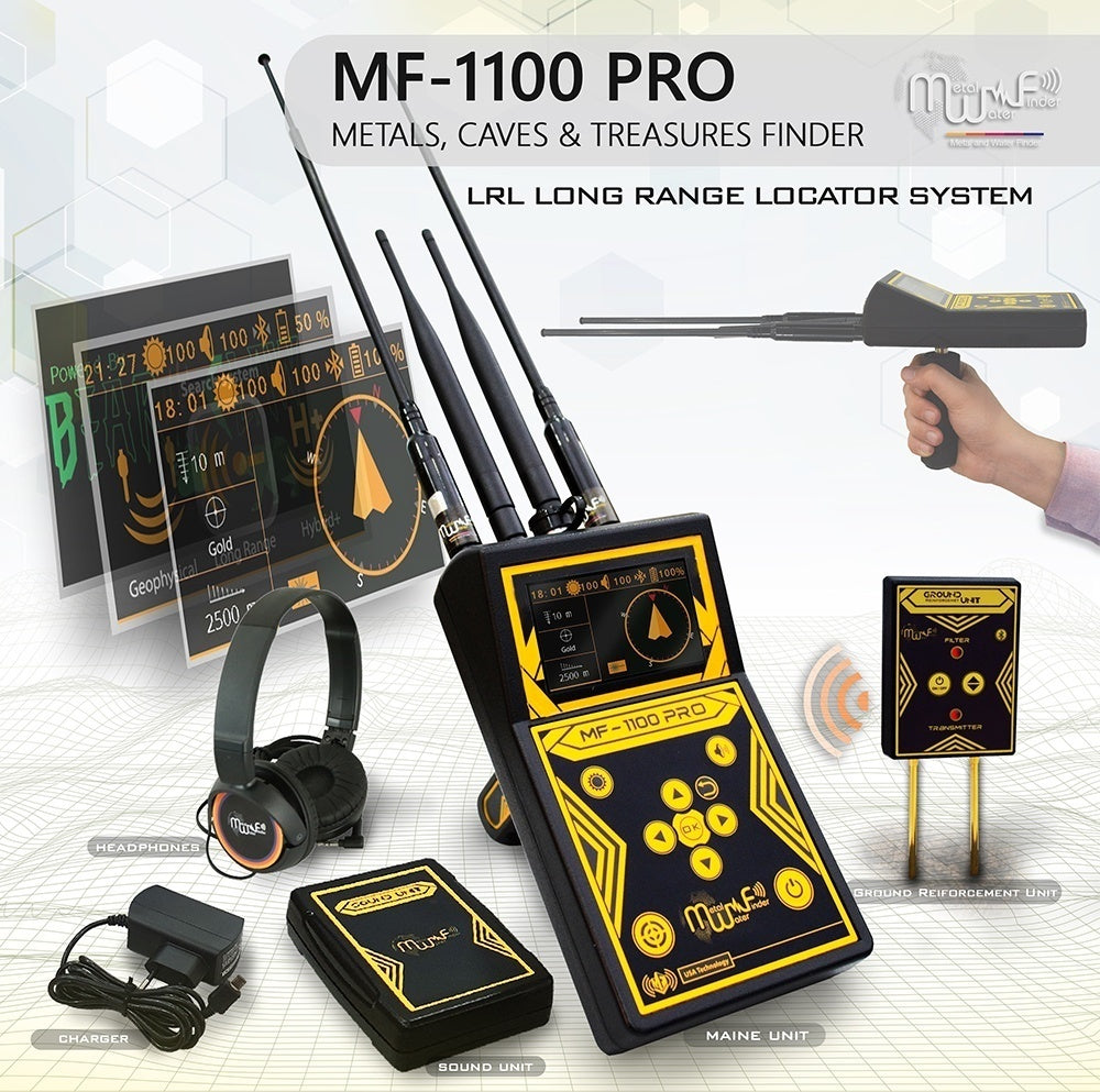 Detector de oro y tesoros de largo alcance MWF MF 1100 Pro, paquete profesional
