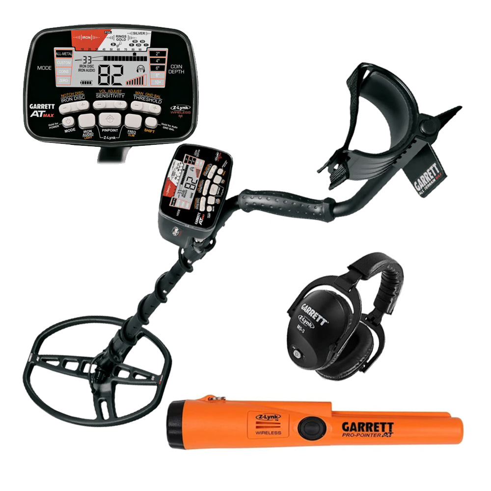 Garrett AT MAX Waterproof Metal Detector with MS-3 Headphones & Pro Pointer AT Z-Lynk